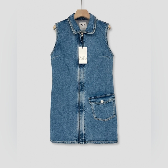 Zara Mini Zippered Sleeveless Denim Dress - Picture 1 of 15
